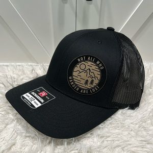 Laser engraved, Not all who Wonder are Lost. Richardson 112 trucker hat.